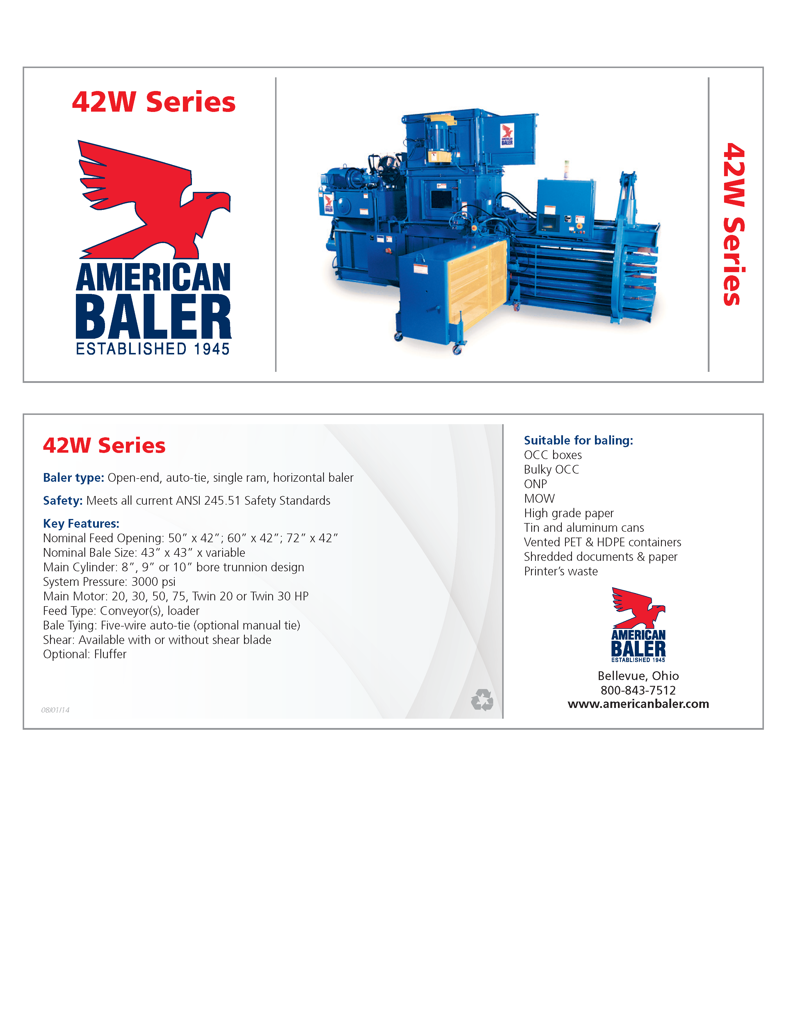Learn more about the 42WS Series Baler in the American Baler Brochure. 